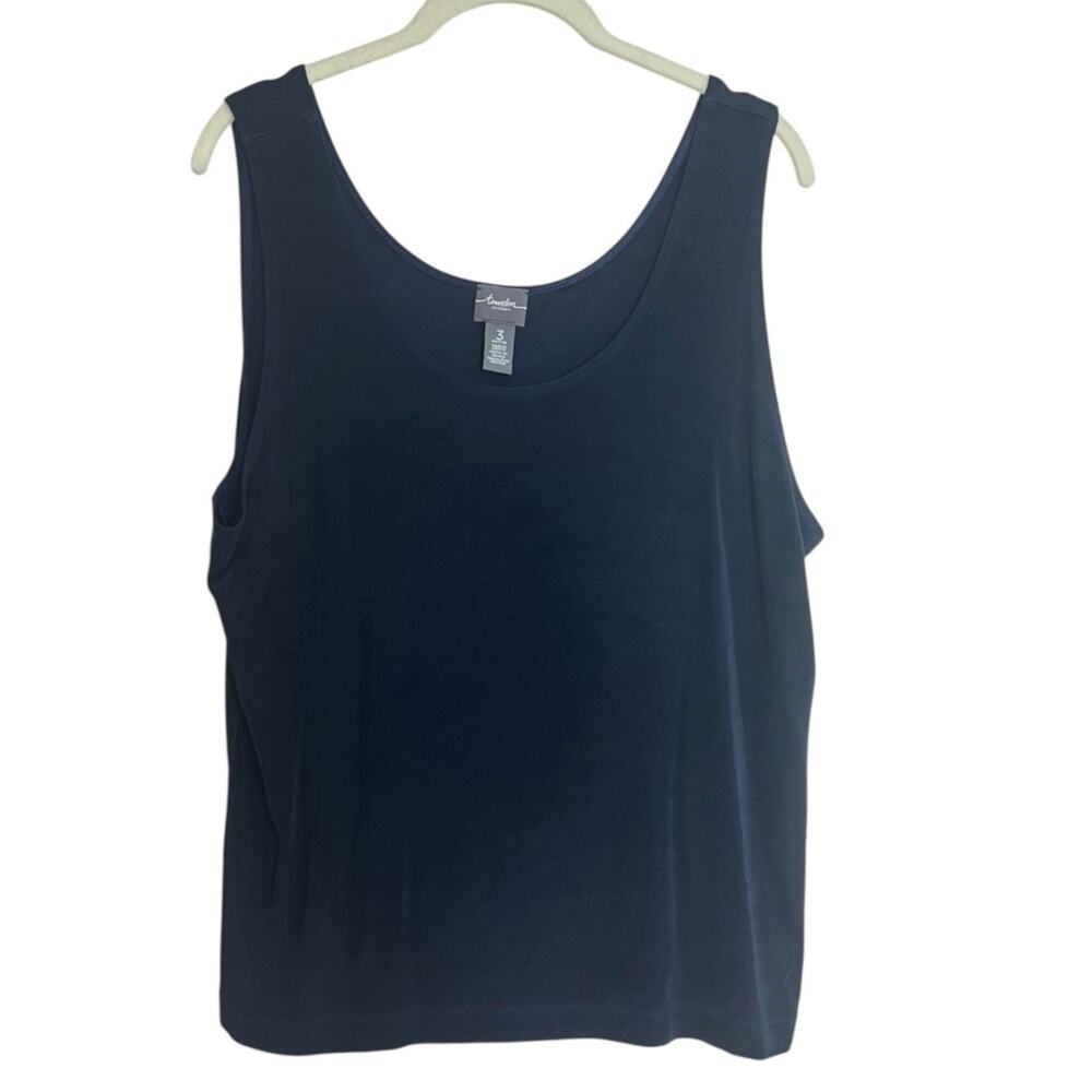 Chicos Travelers Womens Sleeveless Shell Size 3P US XL Petite Navy Slinky Knit